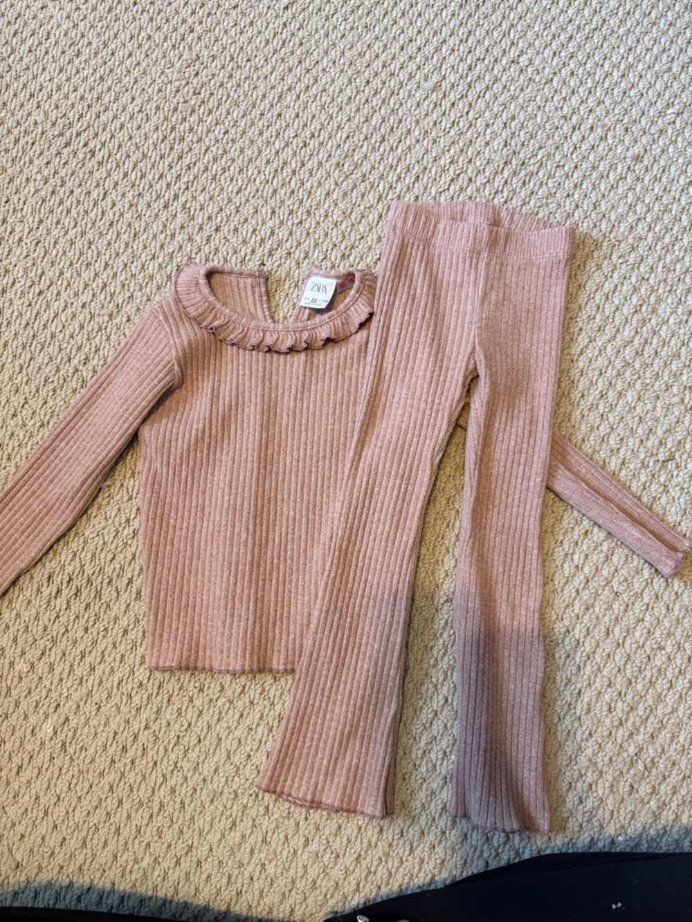 Zara Kids Ribbed Dusty Pink Long Sleeve Top & Leggings Set